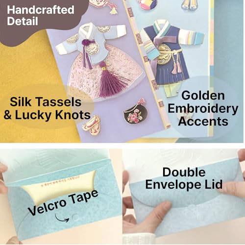 Korean Traditional Money Envelopes – Hanbok & Jogakbo Cash Gift Holders with Tassel (Lotus Blue) - color: Lotus Blue