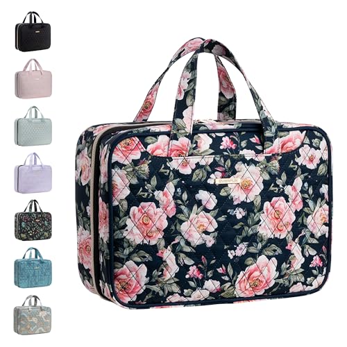 Everfun Hanging Travel Toiletry Bag Women, Leakproof Wet Dry Compartments - color: Black Floral
