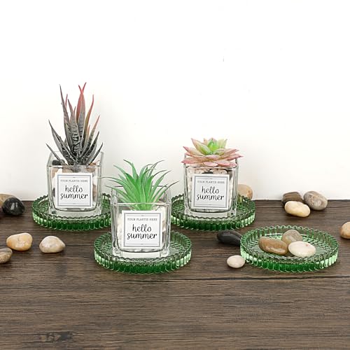 JUXYES Set of 5 Heat-Resistant Clear Glass Coaster for Hot and Cold Drinks - color: Green, size: 5 Pack