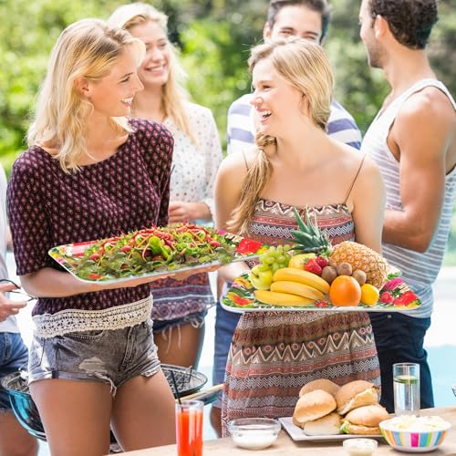 JarThenaAMCS 3Pcs Summer Tropical Luau Serving Trays Reusable Serving Dishes Watercolor Hawaiian Hibiscus Floral Monstera Melamine Platter for Pool Beach Aloha Birthday Party - style: Tropical Luau