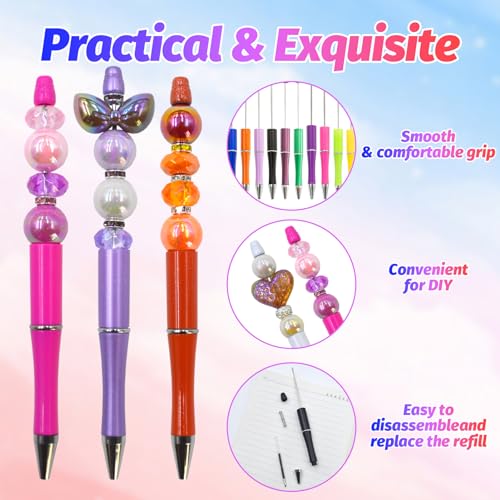 300 Pieces DIY Beadable Pen Kit – 100 Plastic Ballpoint Pens with Refills & Bags – School Supplies, Office Accessories & Decorative Items for Students & Teachers (Multicolor) - color: A-Multicolor 01, size: 100