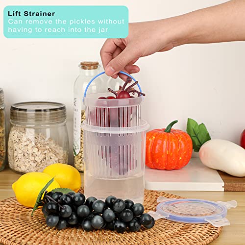 JUXYES Transparent Plastic Pickle Storage Jar with Strainer and Lock Lid