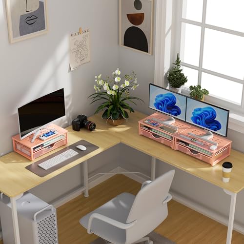 gianotter Computer Monitor Stand Riser with Drawer - color: Rose, size: 14.1L x 9.64W x 5.9H Inch