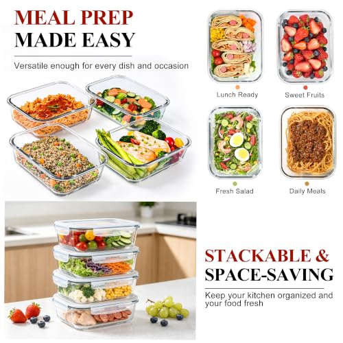 LOVYANXUE 4 Pack 52oz Large Glass Food Storage Containers with Lids, Meal Prep Containers, Glass Storage Containers with Airtight Lid for Storing, Heating, Serving, BPA-Free, Microwave & Oven Safe - color: Grey