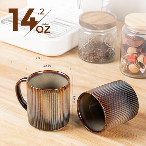 theterra Ceramic Coffee Mugs Set of 4, 14.2 oz Coffee Cups with Handle - color: Cocoa Mocha, size: 14 OZ (Set of 4)