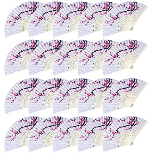 LEFTSTARER 20Pcs Delicate Cherry Blossom Folding Hand Fan Japanese Chinese Decor Fan Paper Fans Party Performance Dancing Wedding Decorations Favors Gifts - color: 20pcs
