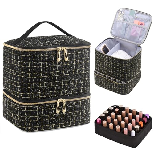 CTWWFS Nail Polish Organizer and Nail Lamp Case, Nail Kit Organizer Holds 30 Bottles (15ml - 0.5 fl.oz) and a Nail Lamp, Nail Polish Carrying Case with Manicure Tools Storage Sections (C-Black) - color: C-Black