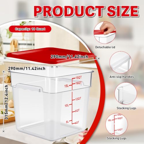 2 Pack Square Food Storage Container With Lid,12-22 Quart Commercial Storage Box With Scale & Handle,Cake Making,Dough Marinating Meat,Kitchen Supplies (Polycarbonate, 18 Quart) - color: Polycarbonate, size: Square-18 Quart