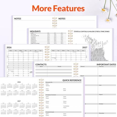 SUNEE Academic Planner 2026-2027 – Weekly & Monthly Planner, July 2026 to June 2027, 6.4"x8.3", Thick Paper, Tabs, Pockets, Bookmark, Spiral-Bound, Student Teacher Organizer, Purple - color: Purple