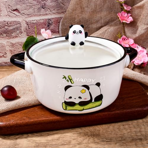 Porcelain Soup Bowl with Lid, Handles, Spoon and Chopsticks, 6'' Ramen Bowl - color: White