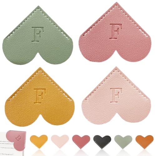 Personalized Leather Heart Bookmark, 26 Letters Customized Corner Book Mark for Reading Women, Book Marker with Initials，Cute Gifts (Light Pink+Deep Pink+Green+Light Brown, F) - color: Light Pink+deep Pink+green+light Brown, size: F
