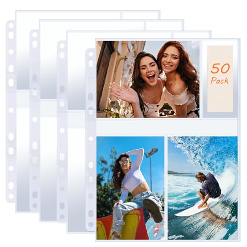 50 Pack Photo Sleeves Holds 300 4"x6" Photos, Clear Photo Page Protector for 3 Ring Binder, Double-Sided Photo Album Refill Pages Photo Pockets Photo Sleeves Binder Sheets - size: 4"x6"