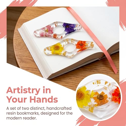 2PCS Pressed Flower Resin Bookmark Round Thumb Ring Page Holder Handmade Reading Bookmark Floral Book Accessory Gift for Book Lovers