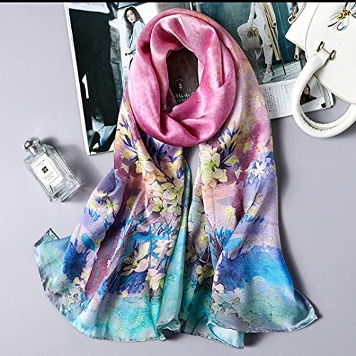 ANDANTINO 100% Silk Long Scarf-Women Large Oblong Shawls with Gift Packed - color: Pink&yellow Blossoms