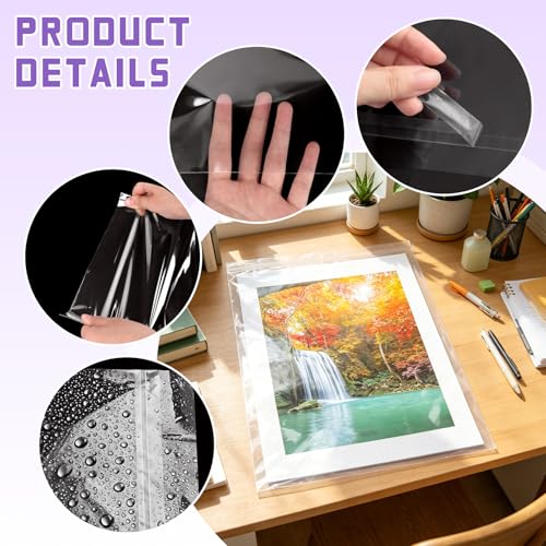 VOKOY 200 Pack 9 3/8 x 12 2/5 inches Crystal Clear Sleeves Storage Bags, Self Sealing Cellophane Bags Magazine Sleeves Protectors for 9x12 Photo Mats Art Prints Drawings - size: 9 x 12 Inch, style: 200 Pack