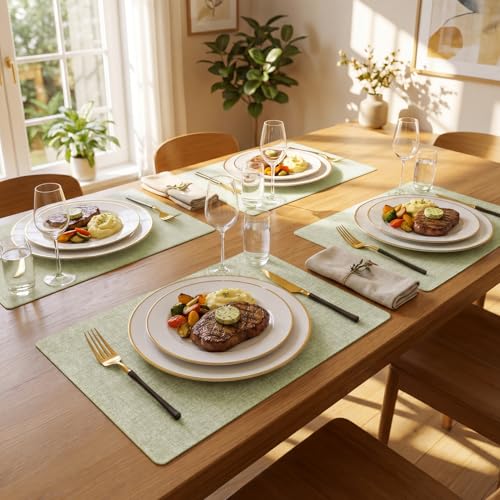 Romanstile Faux Leather Vinyl Placemats Set of 6, Grass Green - color: Grass Green