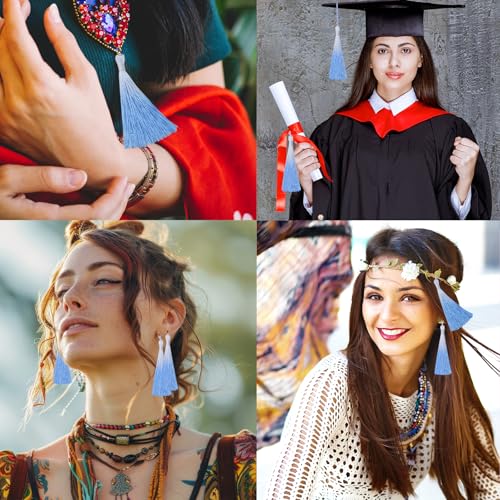50Pcs 5 Inch Bulk Bookmark Tassel Kit for Graduation, Keychain(White Blue) - color: White&blue