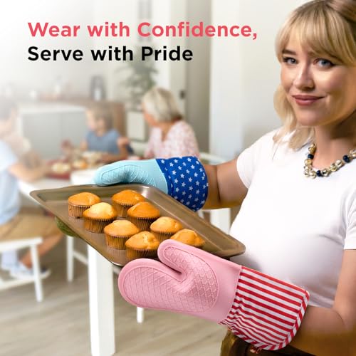 Kitchen Mama UltraShield Silicone Oven Mitts, USA Flag - color: American Flag