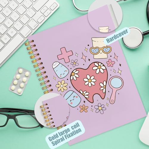 WUCHJ Dental Gifts Notebook,Purple Dental Hygienist Assistant Journal, Retro Pink Floral Tooth Spiral Notebook Journal for Note Taking, Dentist Office Supplies, 5.5x8.3 Inch - color: Purple teeth hearts