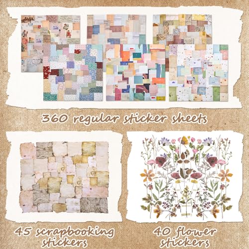 445 Pcs Vintage Scrapbook Paper with Floral Stickers for Junk Journal - color: Floral Pattern