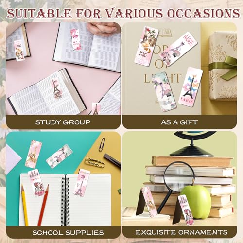 30 Pcs Paris Magnetic Bookmarks Cute Pink Tower Flower Magnetic Book Mark Bulk for Women Reading Lovers Library Supplies Gifts