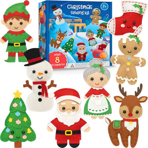 Craftorama Sewing Kit for Kids, Fun and Educational Christmas Craft Set for Boys and Girls Age 7-12, Sew Your Own Felt Christmas Set Craft Kit for Beginners, 165 Piece Set - color: Christmas