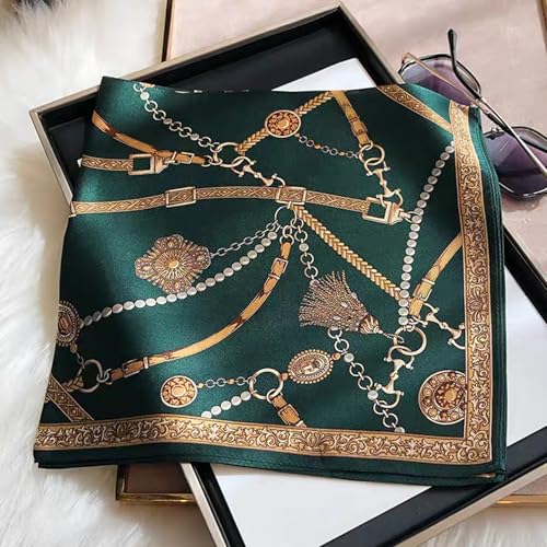 100% Mulberry Silk Neck Scarf for Women Square Neckerchief – 21 inch - color: Darkgreen