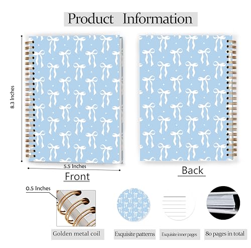 GDJIEGBC Blue Girly Coquette Bow Notebook 5.5x8.3in - color: Color-C