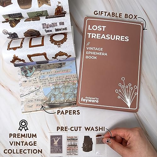 Junk Journal Supplies with 410+ Washi Stickers & Vintage Scrapbook Stickers - color: Lost Treasures