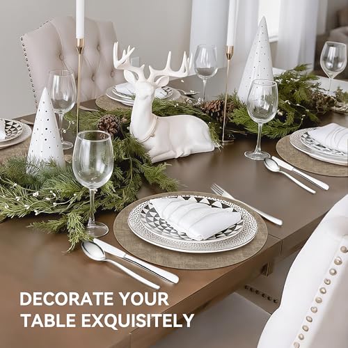 13" Round Placemats Set of 6, Reversible Faux Leather Wipeable Table Mats - color: Light Coffee