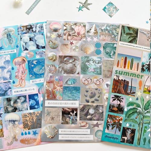 Korean Sticker Book Set,500+ Japanese Summer Themed Stickers Book for Journaling Supplies,Kawaii Sticker for Scrapbooking,Junk Journal,Notebook,Planner,Calendar(Summer Relaxation) - color: Happies
