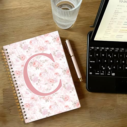 Pink Floral Personalized Initial Letter C Notebook Journal, Custom Gifts, Personalized Monogrammed Gifts for Women, Cute Custom Hardcover Spiral Notebook for School,5.5 x 8.3 - color: 00-coquette Floral(c)