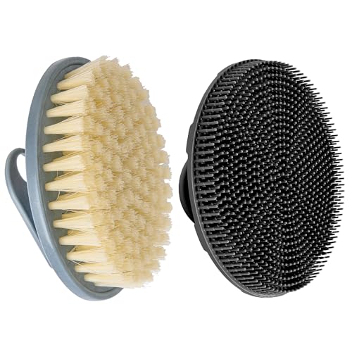 INNERNEED Food-Grade Soft Silicone Body Scrubber with PP Exfoliating Brush - color: (Set)pp Blue+silicone Black
