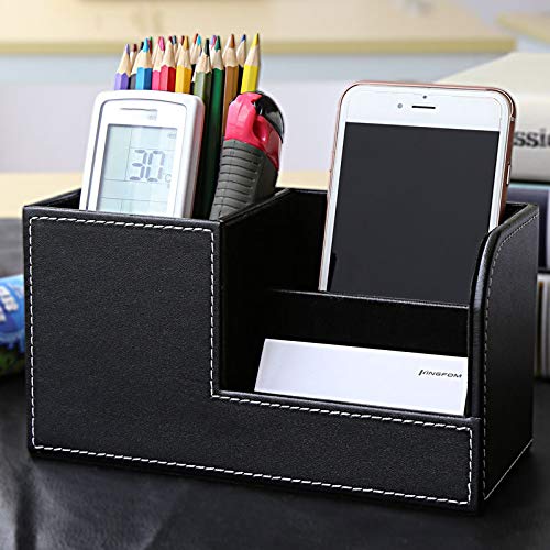 Leather Multi-Function Desk Stationery Organizer Storage Box Pen/Pencil, Cell Phone, Business Name Cards, desk organizers (Black) - color: Black