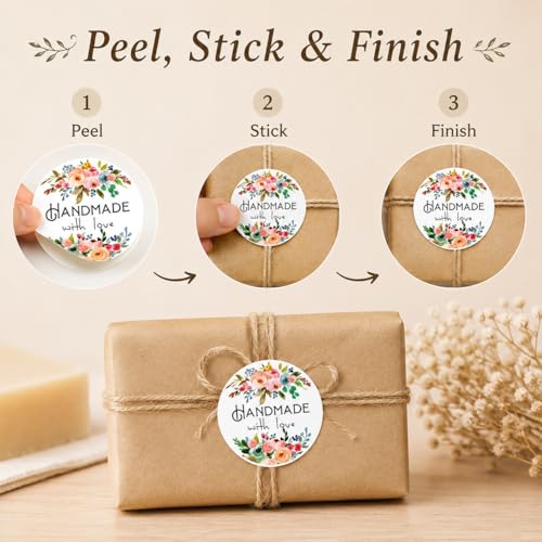 Handmade Floral Stickers Labels: Strong Adhesive 120 Pcs 1.6" Round