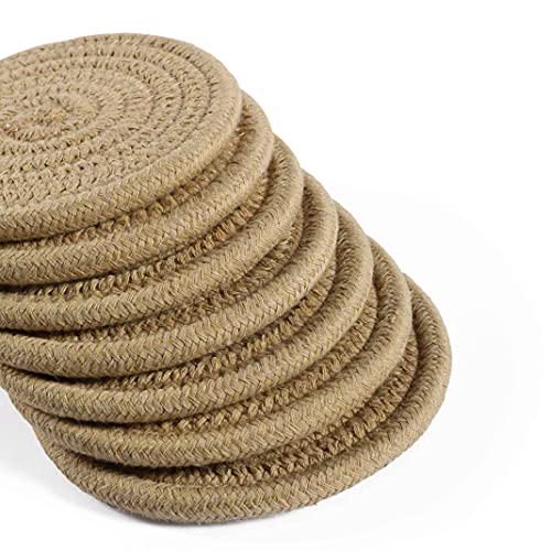 OrganiHaus Drink Coasters Set of 6, Absorbent Cotton Woven Cup Coasters, Rustic Farmhouse Boho Decor for Coffee Table and Drinks Protection, Cute Coaster for Drinks, Coaster for Office Desk - Honey - color: Honey