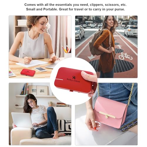 Manicure Set, Travel Mini Nail Clippers Kit Pedicure Care Tools, 10pcs Stainless Steel Grooming kit (Red) - color: Red