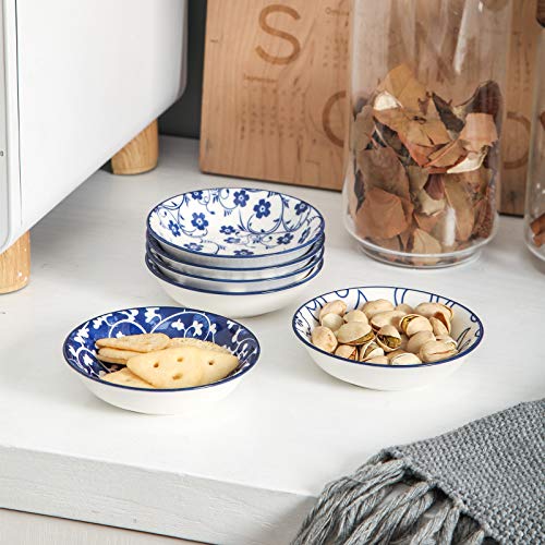 Selamica Ceramic 2.5oz Soy Sauce Dish, Pack of 6 (Vintage Blue) - color: Vintage Blue, style: Round