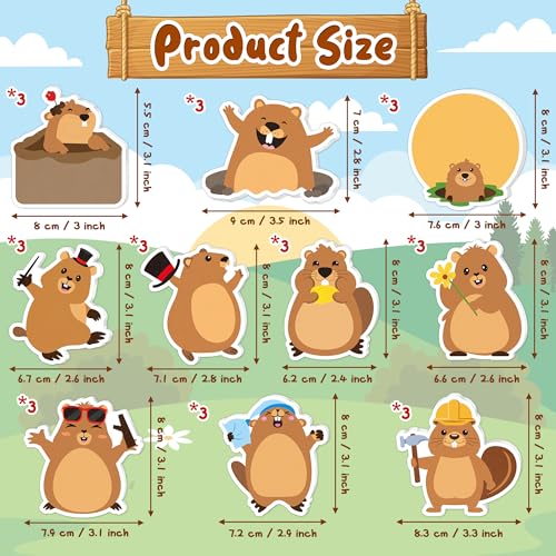 CJiangpo 30Pcs Groundhog Sticky Notes Pads, 600 Sheets Cute Cartoon Self Stick Notepad Memo Pads Funny Page Markers Classroom Rewards for Groundhog Day Party Favors Fillers Gifts - color: Groundhog