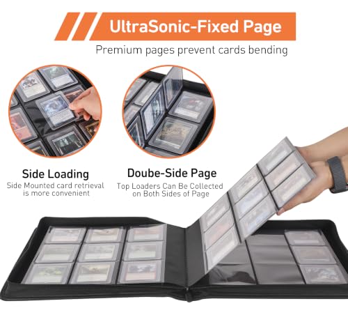 Top Loader Binder 16 Pocket, Holds 640+ Cards in 3" x 4" Toploaders, Ringless 20 Double-Sided Sleeves, Side-Loading, Spine Label with Maker Pen Toploader Binder for TCG, MTG, Sports Cards - color: Orange, size: 16-Pocket, Holds 640 Cards