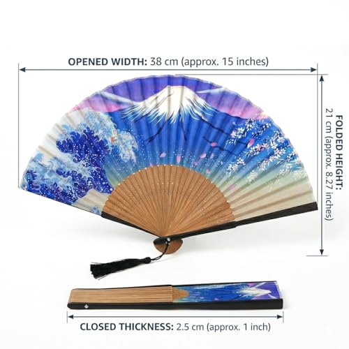 Folding Hand Fan for Women - Foldable Chinese Japanese Vintage Bamboo Silk Fan - with Tassel and Pouch, Perfect for Decoration, Dance, Wedding,Music Festival，Party and Gifting (Night) - color: Night