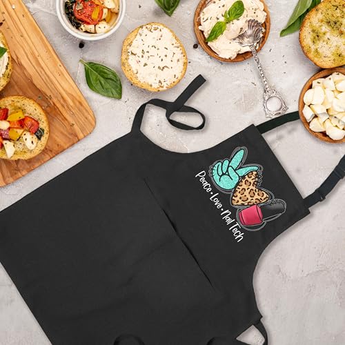 Nail Tech Aprons for Women with Pockets, Gifts for Nail Techs Technicians Artists Manicurists, Peace Love Nails - color: 14 Nail Tech Apron