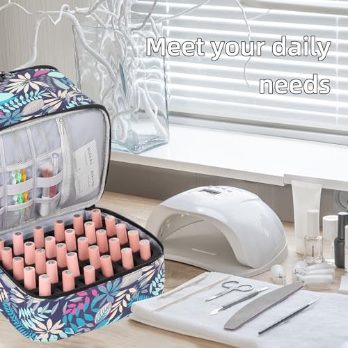 Portable Nail Polish Storage Bag with UV Light Case - Holds 30 Bottles and 1 UV LED Nail Lamp, Double-Layers Nail Dryer Case for Gel Nail Polish Kit, Nail Art Decorations （Leaves） - color: Green-Floral