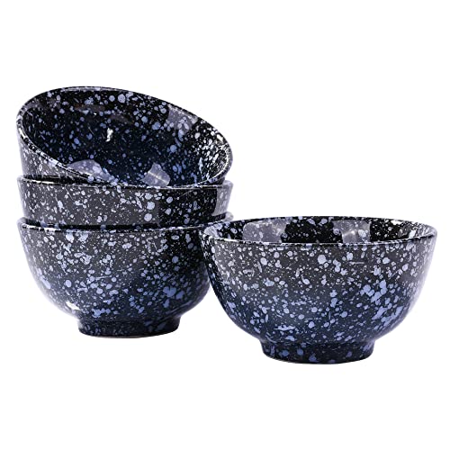 Japanese Bowl Set of 4 Ceramic Rice Bowls 4.5 Inch Speckled Glaze Snack Bowls Serving Bowls for Sauce Sushi Soup Black and Blue - color: Black Star