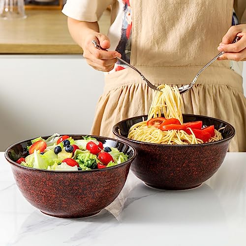HASENSE Serving Bowls, 84 Ounce Ceramic Mixing Bowls Set of 2 for Kitchen, Large Salad Nesting Bowls for Cooking,Baking,Soup,Pasta,Fruit, Microwave & Dishwasher Safe(Red) - color: Red, size: 84 Ounce