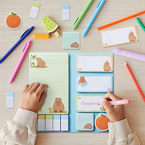 Xqumoi Don't Worry Be Capy Sticky Notes Set, 550 Sheets, CAPY and Orange Pattern Self-Stick Notes Pads Animal Divider Tabs Bundle Writing Memo Pads Back to School Office Supplies Small Gift - color: 1pack-capy