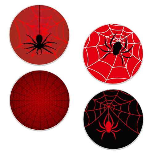 Drinks Coasters Set of 4, Cool Red Spider Round 4" Cup Coasters, Absorbent Ceramic Stone Coasters with Cork Base, Cute Coasters for Table Home Décor, Ideal Gifts for Women Men - color: Cool Red Spider