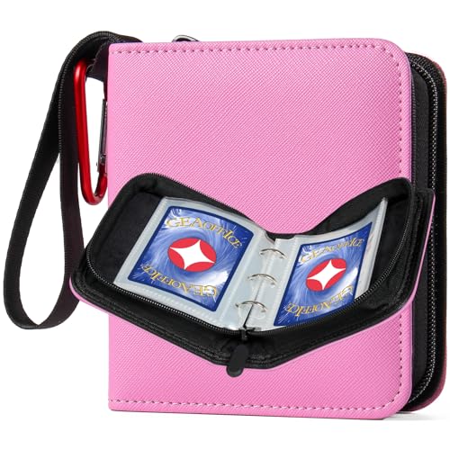 GEAoffice 1 Pocket Mini Trading Card Binder Holds 80 Cards with Zip, Pink - color: Pink-1 Pocket