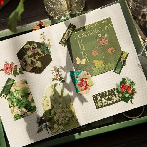 Draupnir Scrapbooking Supplies Kit,Vintage Botanical Aesthetic Scrapbook Kit for Junk Journal, Stationery,Bullet A6 Grid Notebook DIY Scrapbook Birthday Craft Gift for Teen Girl Kid Women - color: Forest