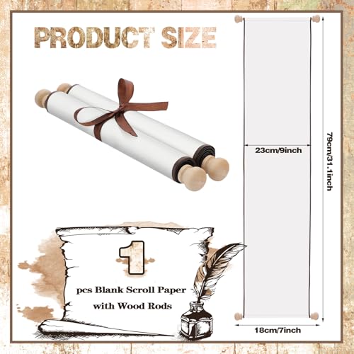 Epakh Blank Scroll Paper with Wood Rods Vows,White - color: White, size: 7.5 x 30 Inch